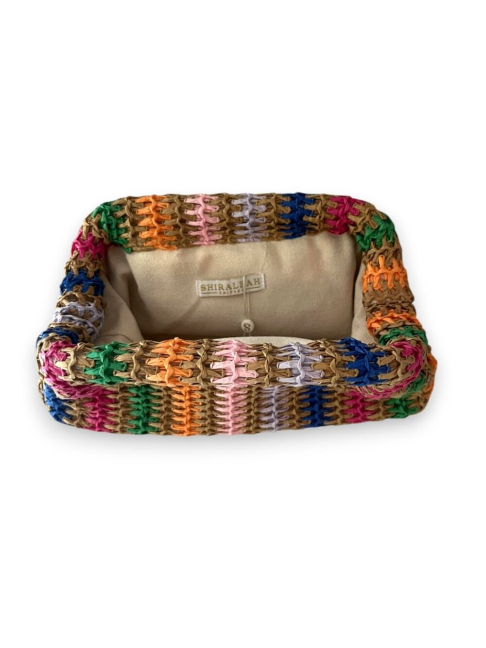 NWT Shiraleah Eva Clutch Multicolor Stripe Straw Woven Resort Beach Bag - Picture 2 of 2